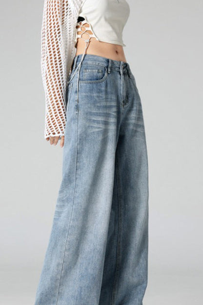 Vintage Crease Distressed Wide Jeans