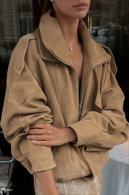 Maillard Brown Cropped Loose Jacket