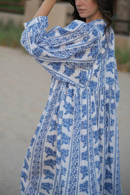 Botanical Print Loose-fitting Tie Casual Vacation Maxi Dress