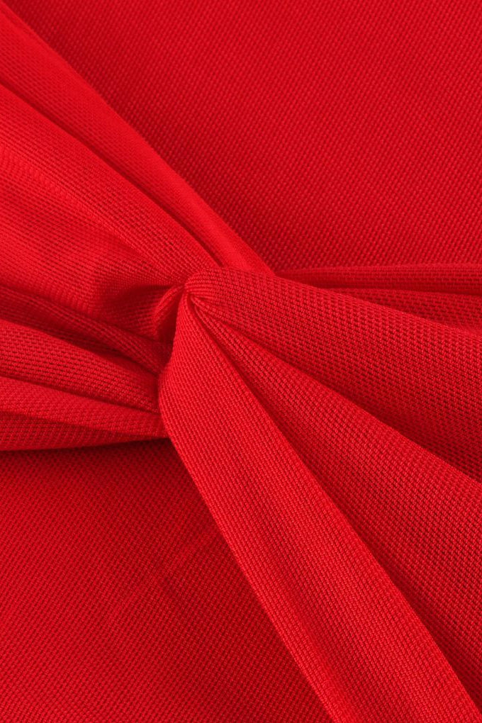 Off Shoulder Sheer Mesh Overlay Ruched Knot Detail Maxi Dress