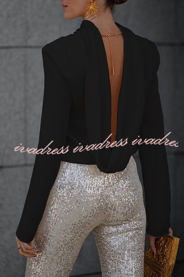Secret of Elegance Satin Back Chain Cowl Neck Draped Blouse