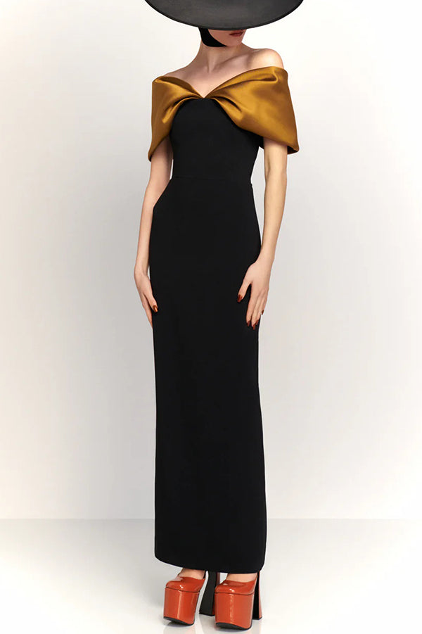 Elegant Off-shoulder Spliced fitted Backless Maxi Dress