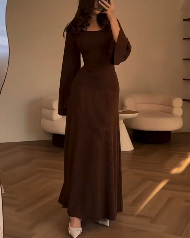 Lavender Ribbed Knit  Sleeve Maxi Dress