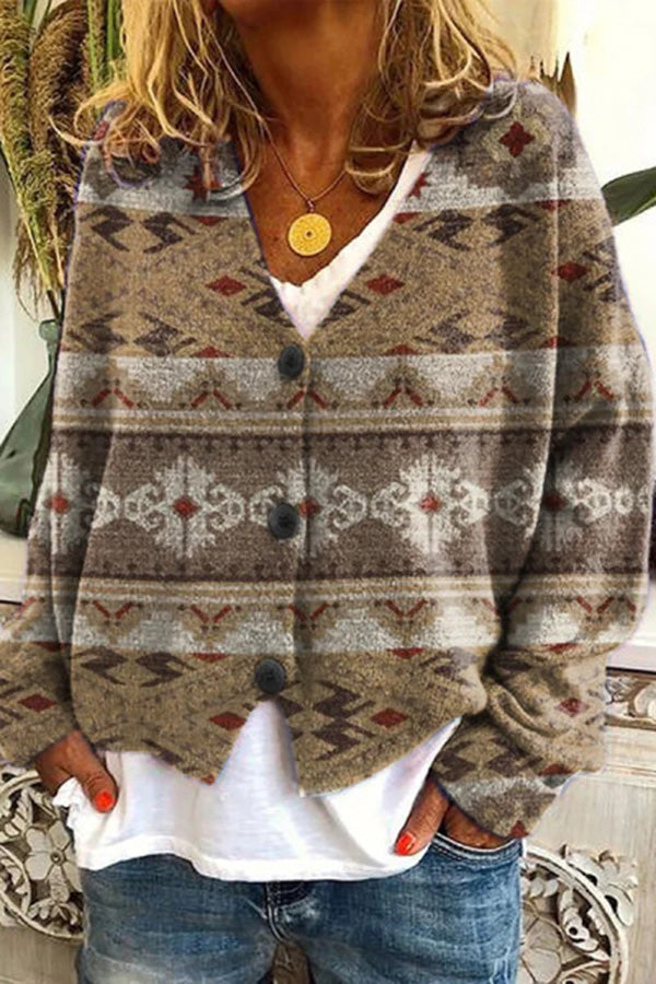 Fun and Chic Long Sleeved Cardigan with Fun Printed Buttons