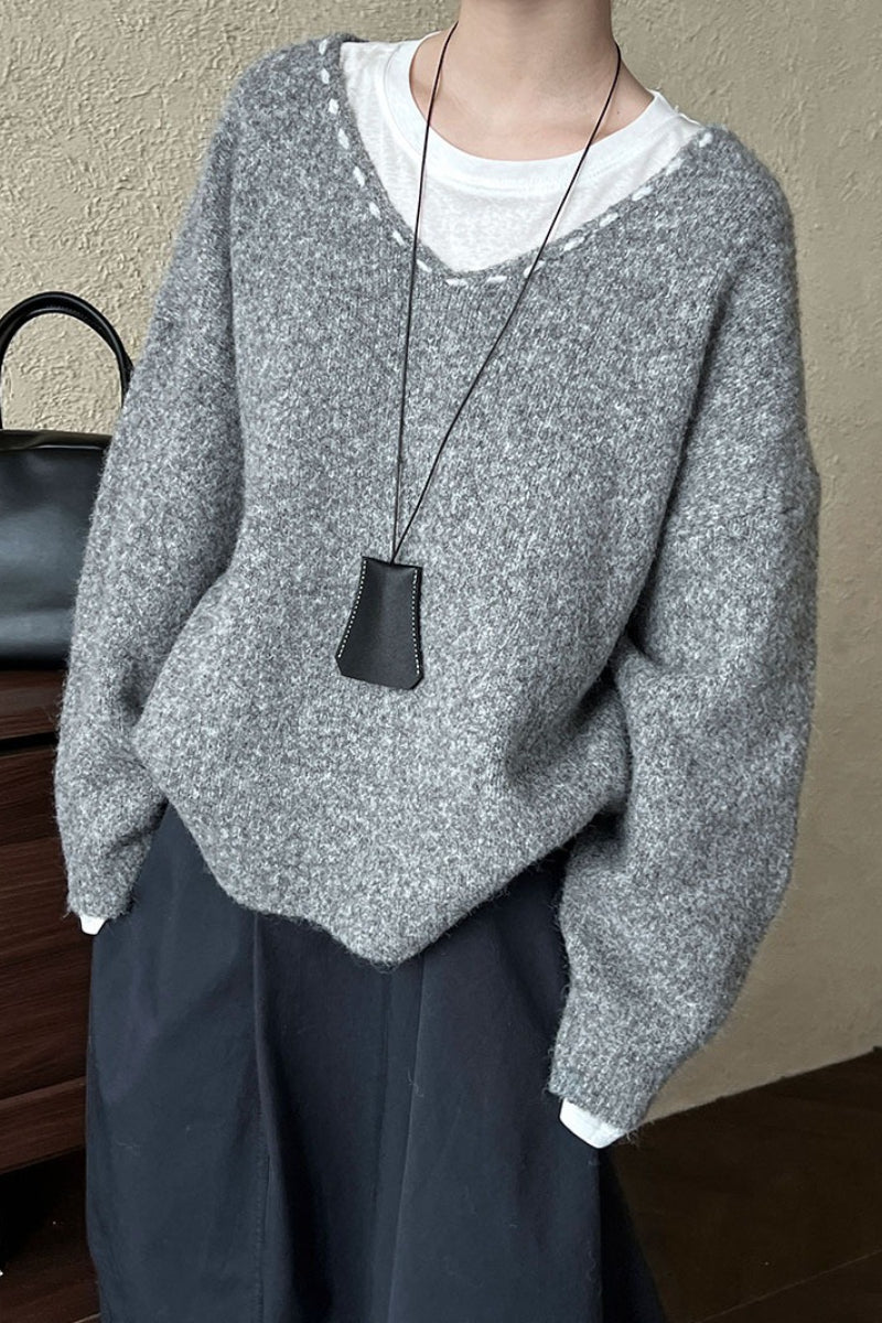 Oversized V-Neck Knit Sweater