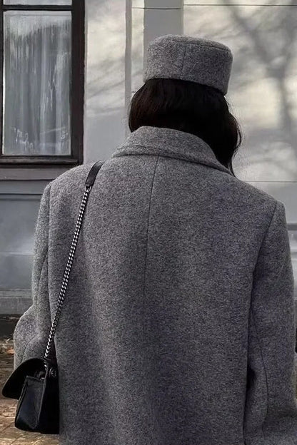 Button Detail Wool Blend Overcoat