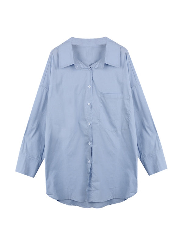Solid Color Versatile Loose Long Sleeve Blouse