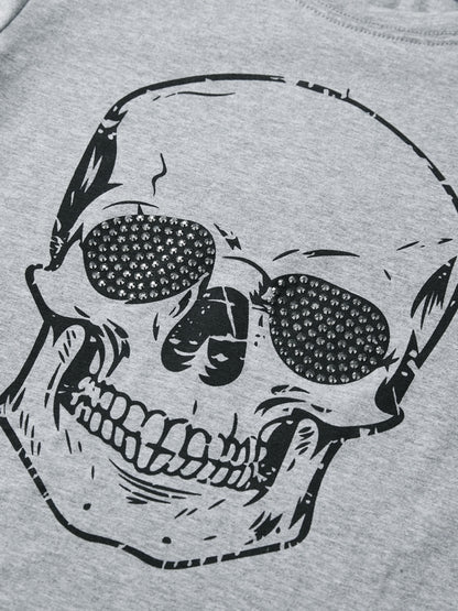 Skull Rhinestone Print Short Sleeve Tee