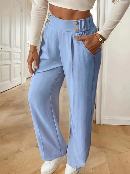 Casual High-waisted  Loose Straight leg Pocket Pants