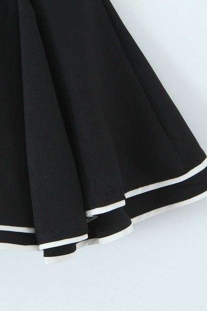 Contrast Trim Strapless Bow Detail Tiered Skater Mini Dress