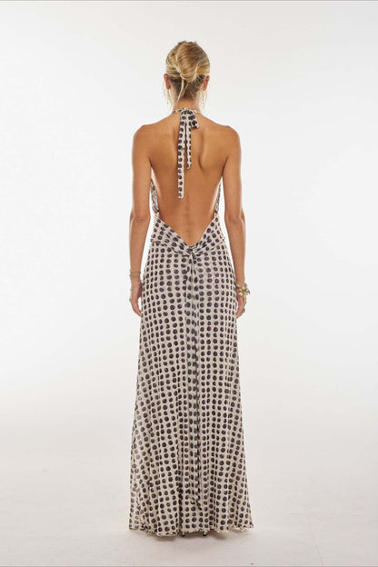 Floral Halter Neck Backless Bodycon Maxi Dress
