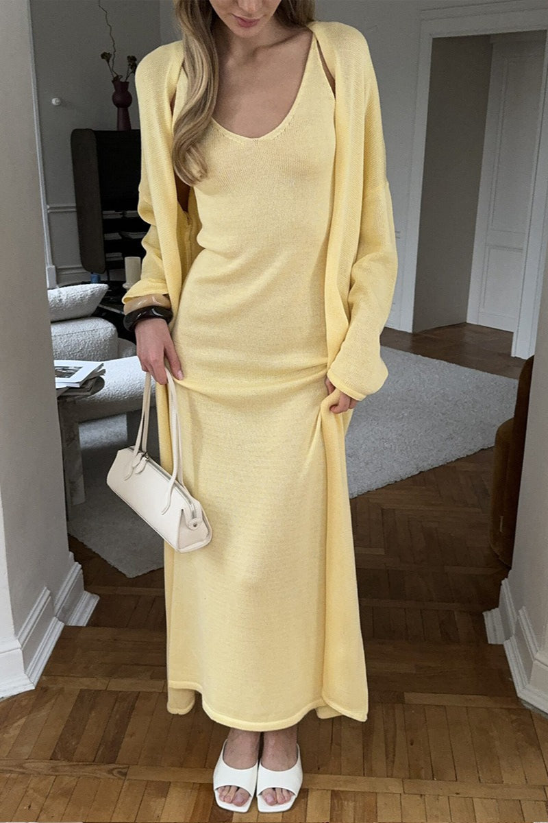 | Soft Knit Cutout Tank Dress and Long Sleeve Cardigan Set
