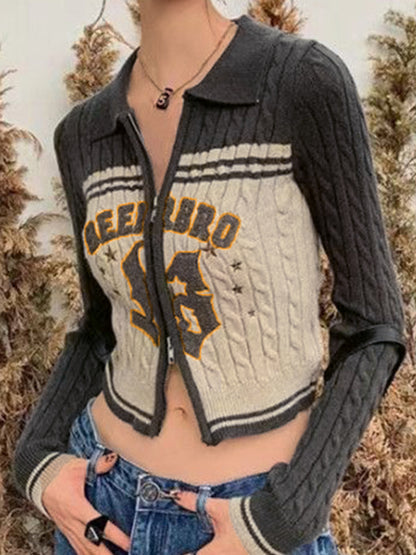 Twist Design Flocking Embroidery Contrast Color Cardigan