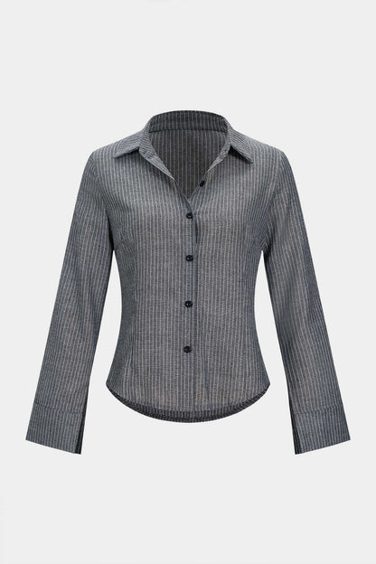 Stripes Print Button Long-Sleeve Shirt