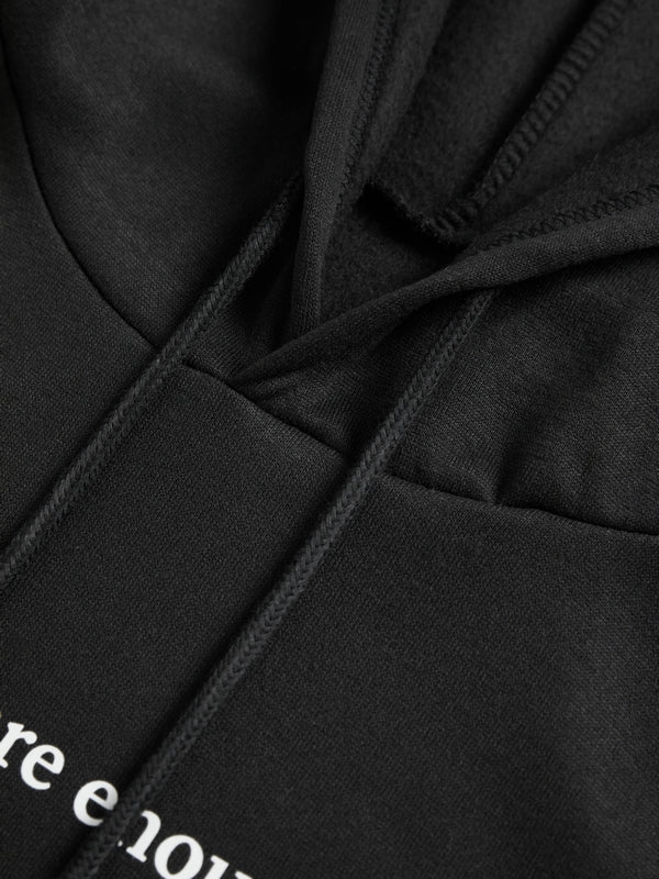 Letter Print Kangaroo Pocket Drawstring Oversized Hoodie