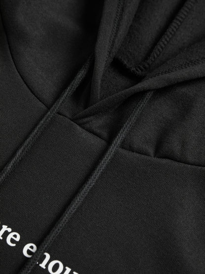 Letter Print Kangaroo Pocket Drawstring Oversized Hoodie