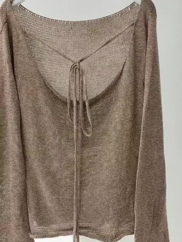 Solid Color Backless Lace Up Long Sleeve Knit
