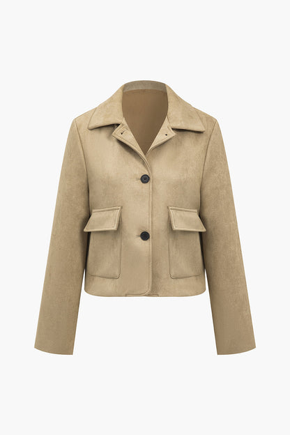 Suede Lapel Leather Long Sleeve Jacket
