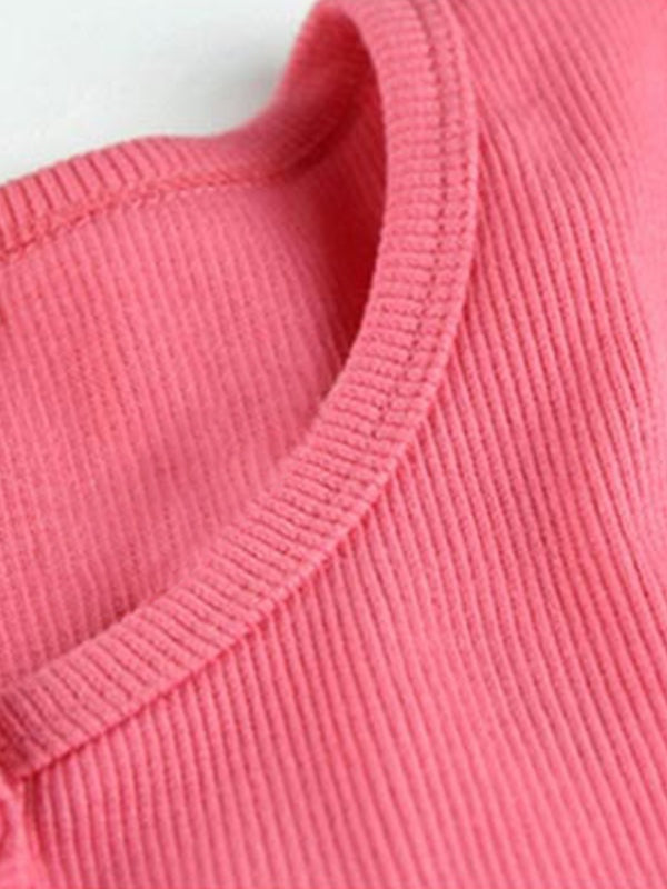 Solid Ribbed Breasted Long Sleeve Tee