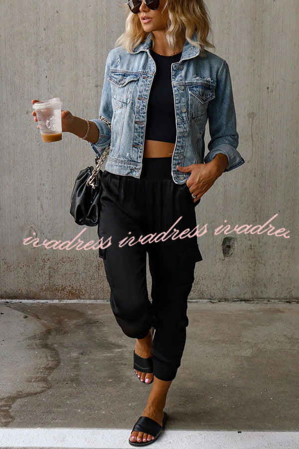 Luxe Look Satin High Waist Pocketed Joggers