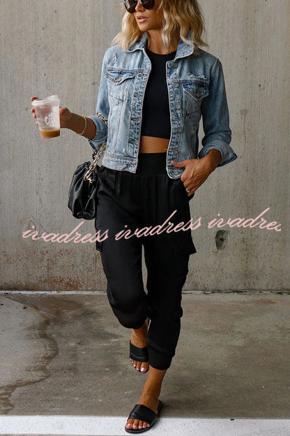 Luxe Look Satin High Waist Pocketed Joggers