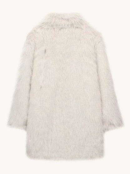 White Faux Fur Midi Coat Notched Lapel Winter Eco-friendly Long Jacket For Women 2026