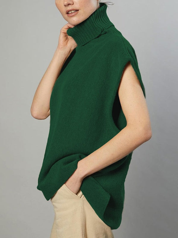 Solid High Neck Loose Sweater Vest