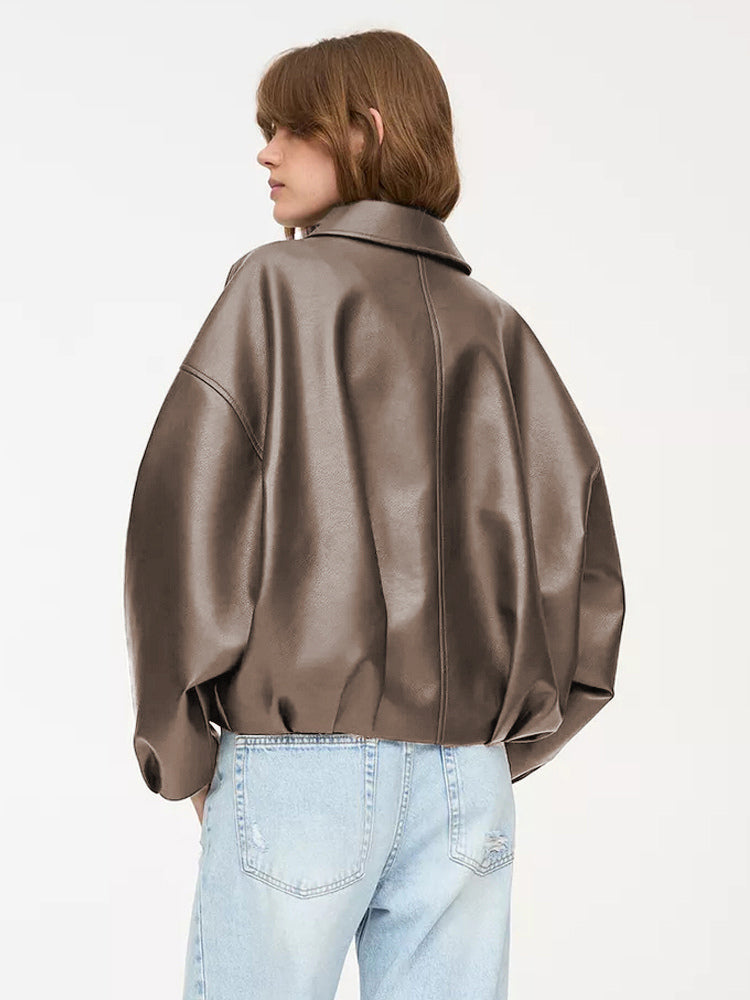 Oversized Faux Leather Bomber Jacket With Belt For Autumn 2026
