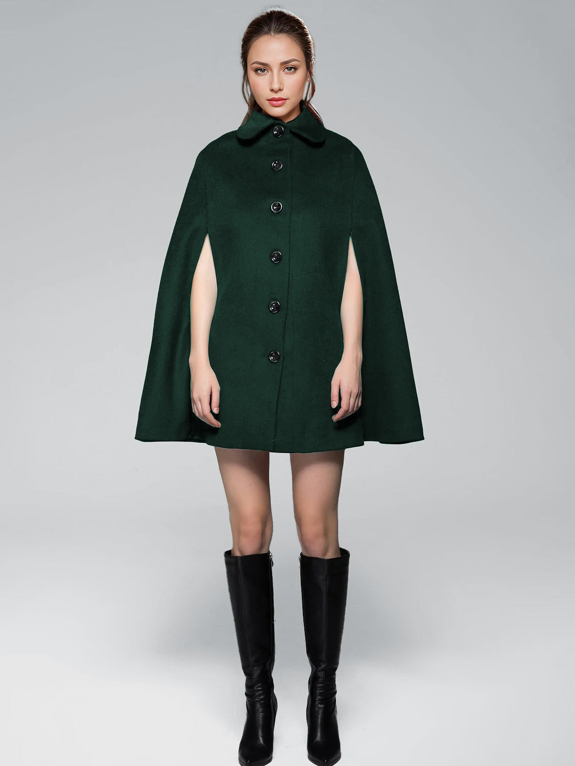 Wool Blend Cape Coat Turndown Collar Black Poncho Oversized Outerwear For Women 2026