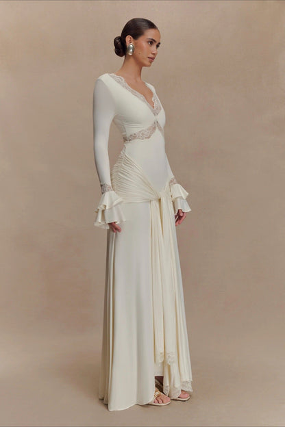 | Lace Bodycon Flare Sleeve Maxi Dress