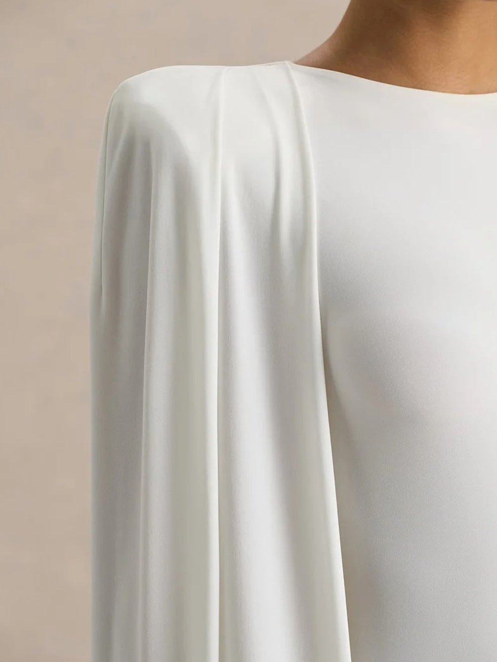 High Neck Padded Shoulder Floor-Length Cape Overlay Column Maxi Gown