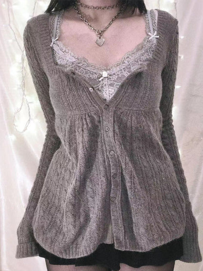 Sweet Style Lace Stitching Cardigan