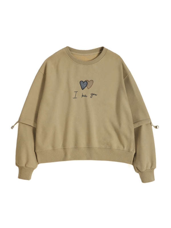 Embroidery Drawstring Sleeve Decor Oversized Hoodie