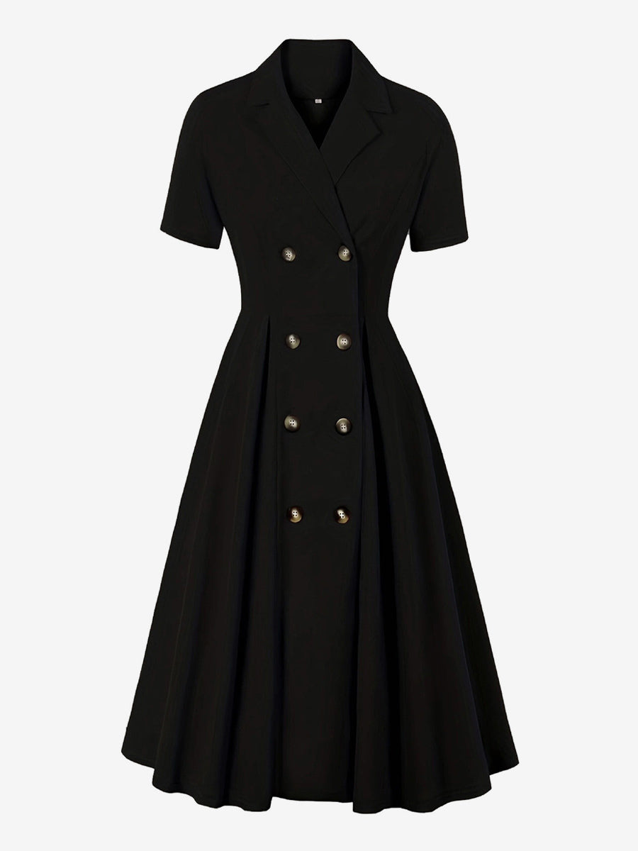 Vintage 1950s Swing Dress for Women - A Line Double Breasted Lapel Collar Rockabilly Midi Tea Dress - Summer Cocktail 2026