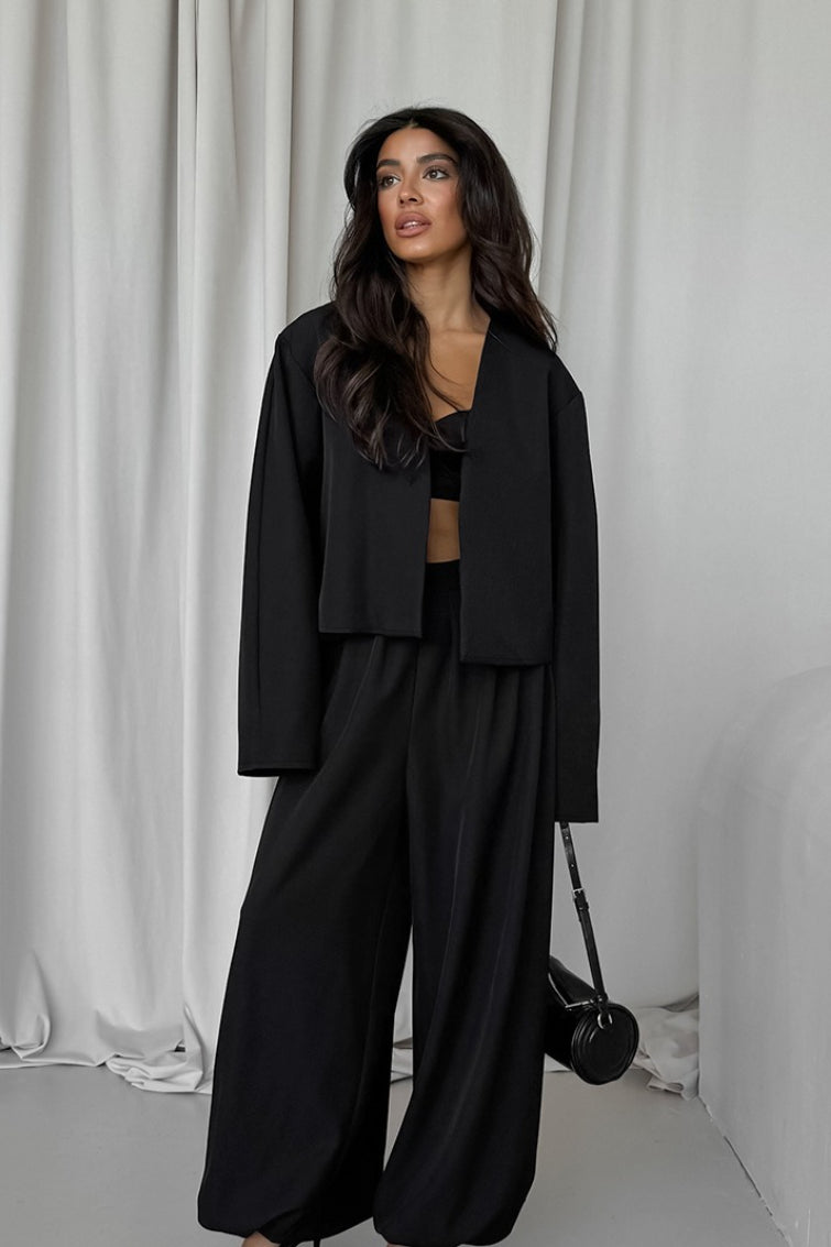 | Solid V-neck Cardigan and Tapered Two Piece Set