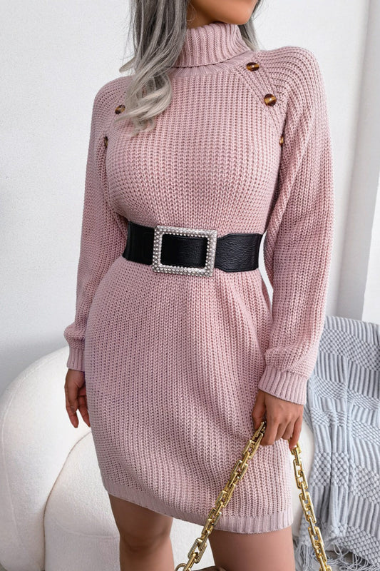 Long Sleeve Button Knit Sweater Dress