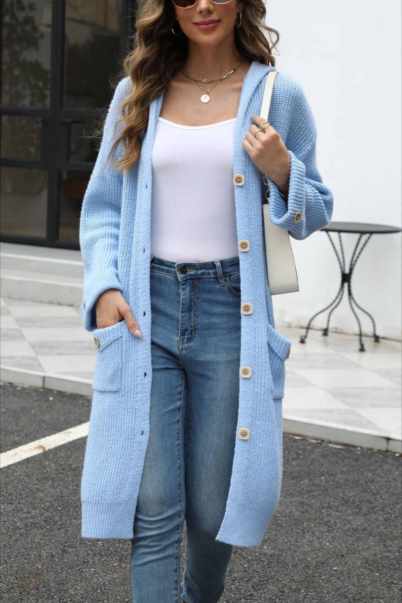 V Neck Solid Color Cardigan
