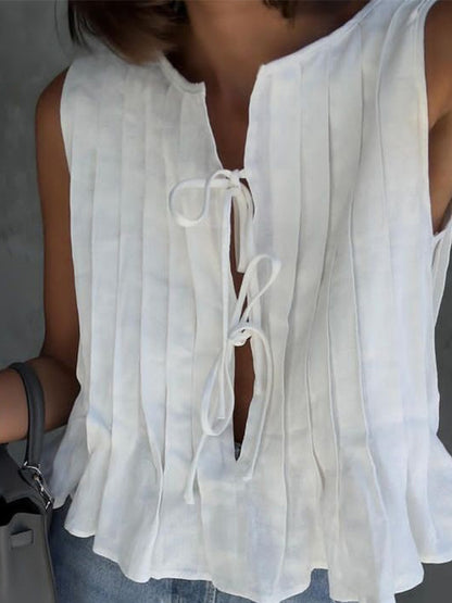 Tie strap cotton and linen vest