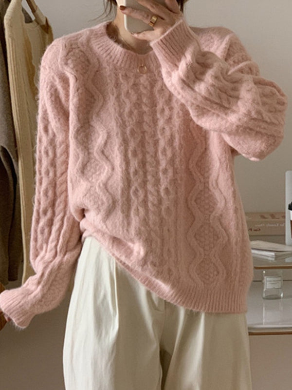 Solid Cable Knit Pullover Sweater
