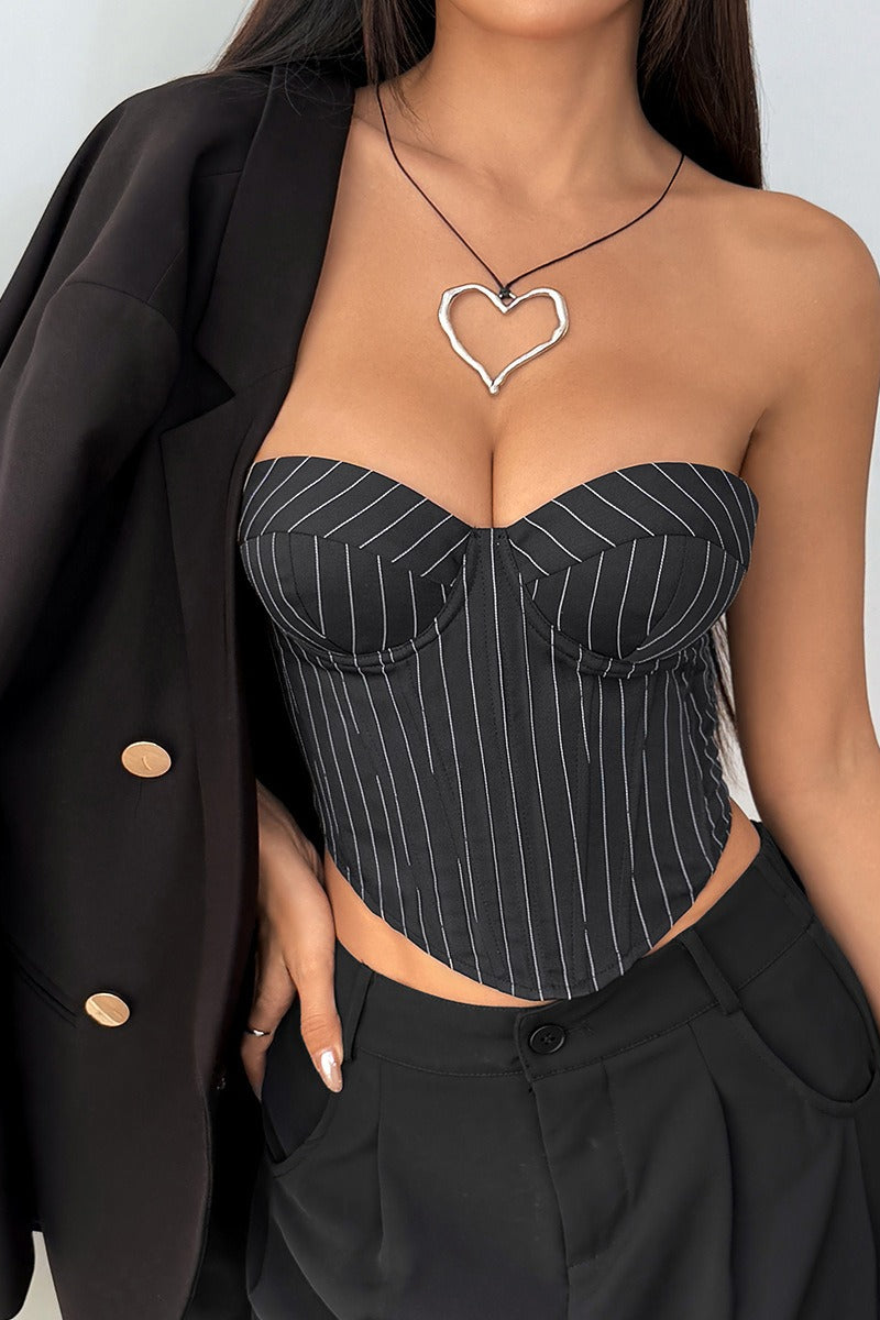 Tie Corset Woven Stripe Chic Crop Top