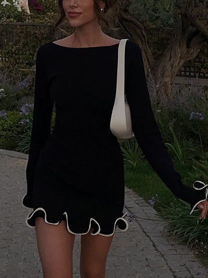 Wavy edge ruffled hem mini dress