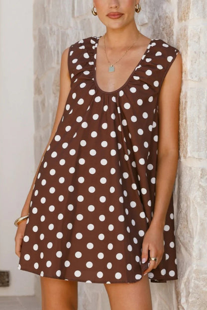 Fashionable Polka Dot Print U-neck Sleeveless Loose Mini Dress