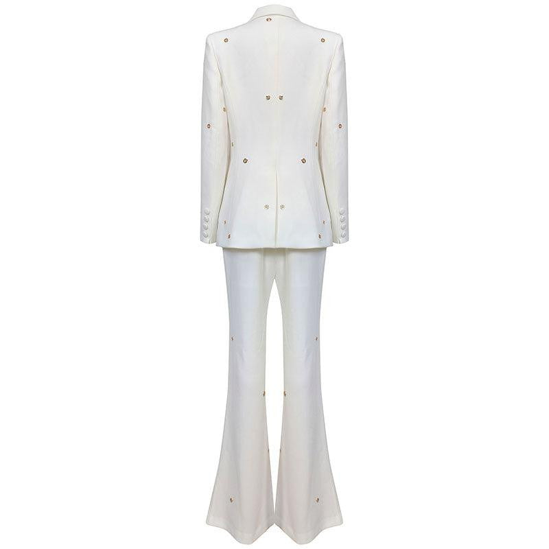 KittenAlarm - Chancy Solid Eyelet Blazer Top & Pants Set