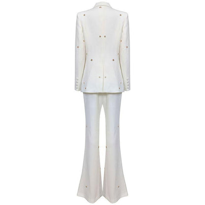 KittenAlarm - Chancy Solid Eyelet Blazer Top & Pants Set
