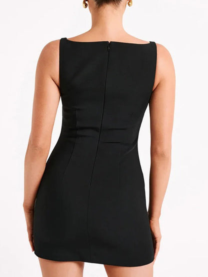 Structured Crew Neck Sleeveless A-Line Shift Mini Dress