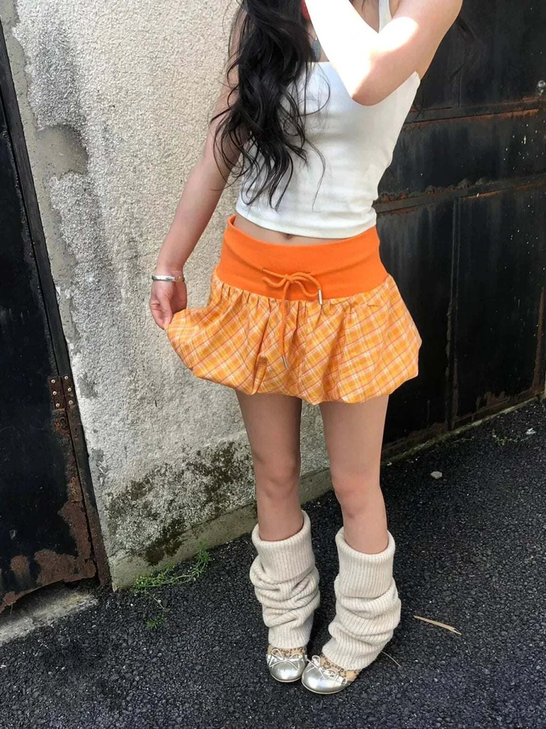 Checkered Bubble Drawstring Lounge Skirt
