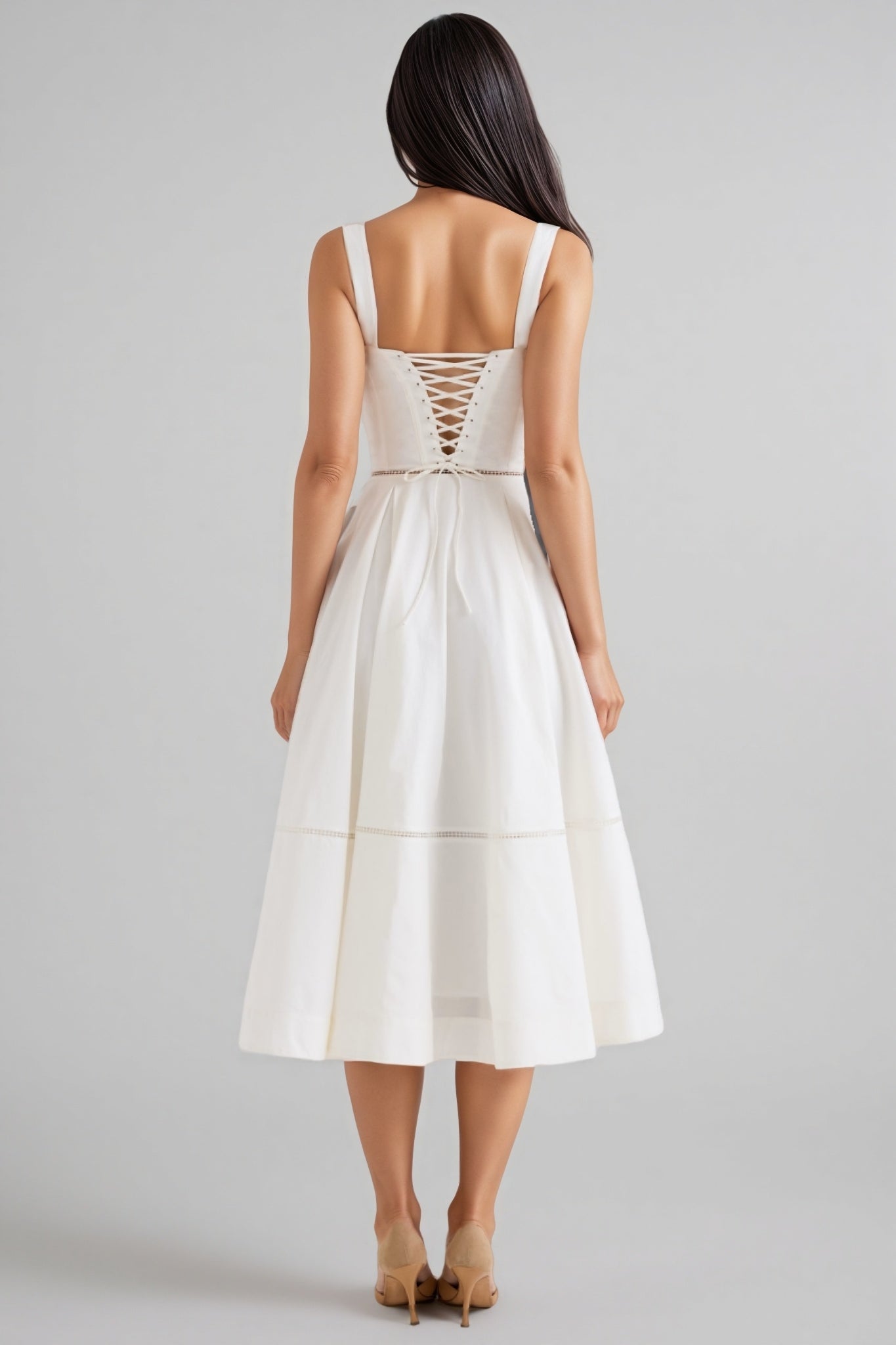 Kaelt White Cotton Button Front Midi Dress