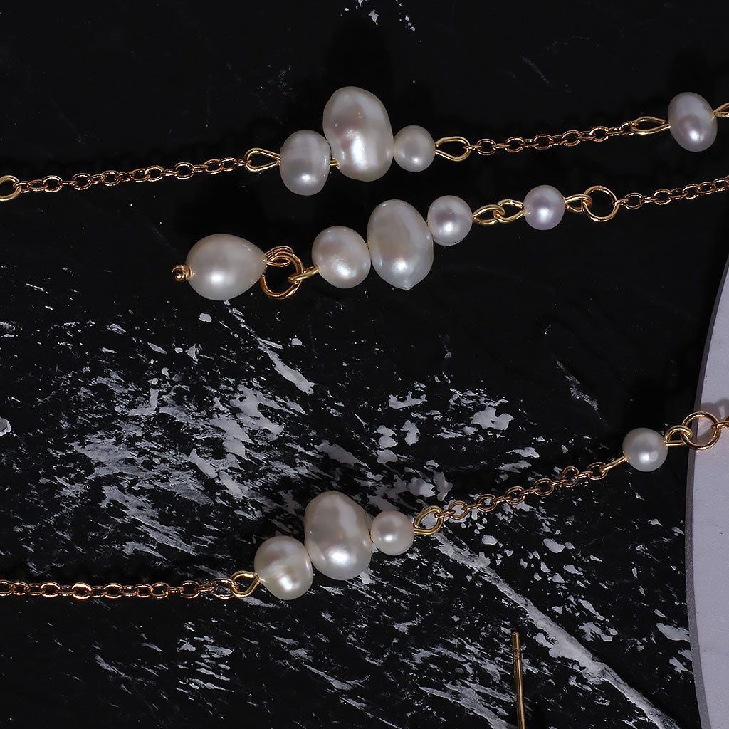 Two Tone Cable Chain Pearl Drop Earrings in 18K Gold Plated Chic Design