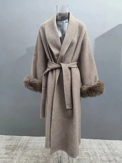 Chic Brown Woolen Tops Overcoat