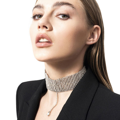 Pear Cut Rhinestone Choker Necklace Silver